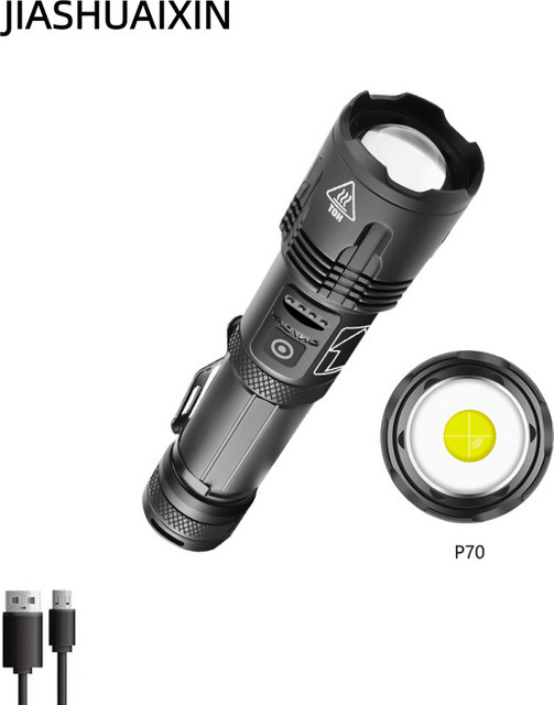 JIASHUAIXIN XHP99 Taktische Taschenlampe mit XHP70 LED, 5 Lademodi, Stiftclip und Angriffskopf in Schwarz - Bild 1