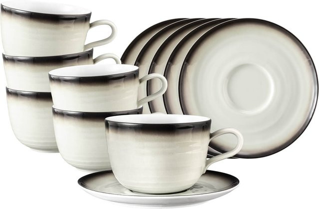 Seltmann Weiden Milchkaffeetassen mit Untertassen Terra Corso Grau 6er Set 400 ml - Bild 1