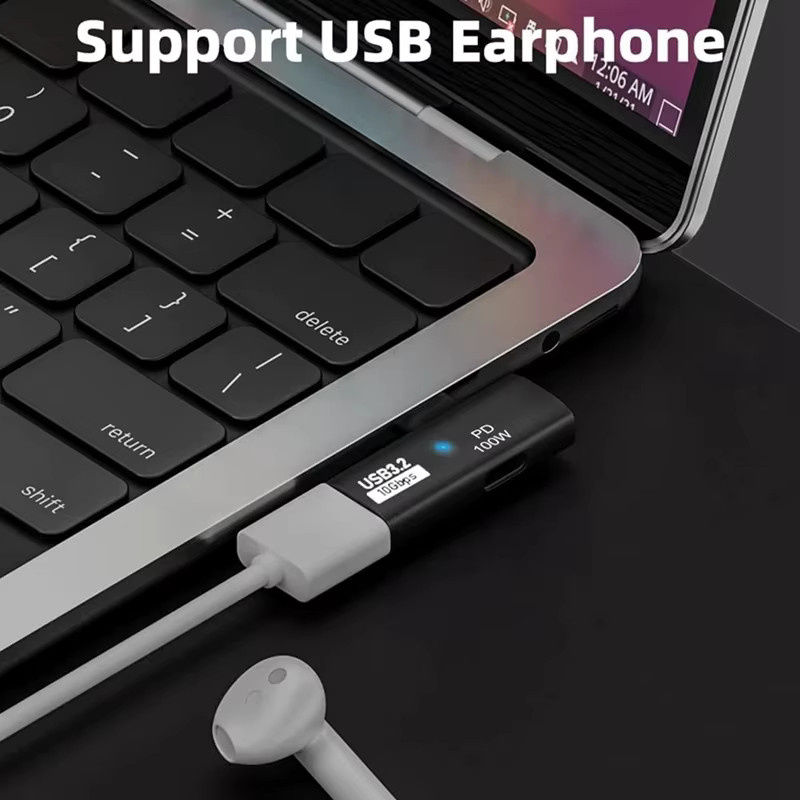 kebidumei USB-C-Adapter mit Audio-Anschluss und PD100W-Schnellladefunktion, 1 Eingang und 2 Ausgänge, Farbe: Grau - Bild 2