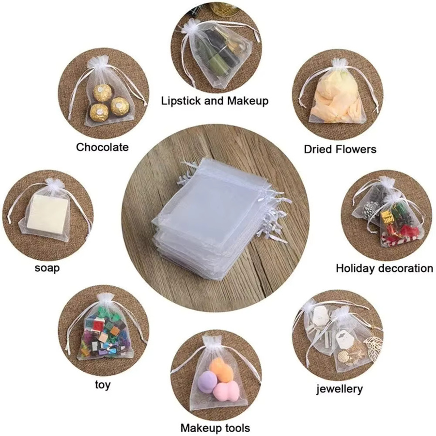 100 Stück weiße Organzabeutel mit Kordelzug zur Schmuckverpackung für Hochzeiten, Partys oder Weihnachten - Bild 4