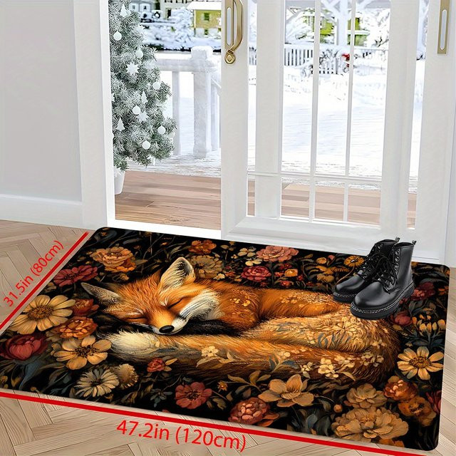 VIKAMA Schlafender Fuchs-Teppich aus Kunstfell in Multicolour für Wohnzimmer, Schlafzimmer, Küche oder Badezimmer - Bild 1