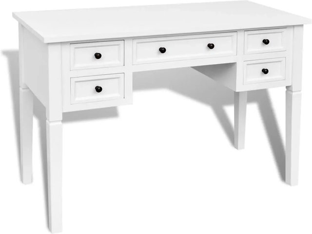 vidaXL Schreibtisch Weiß mit 5 Schubladen aus MDF und Kiefernholz B/T/H: 120 x 60 x 75 cm - Bild 1