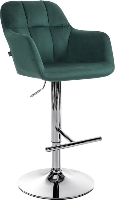 DELUKE Barhocker TUBEL höhenverstellbarer Barstuhl aus Samt in Grün mit silbernem Fuß, drehbar mit Lehne, B/T/H: 57 x 59 x 97 cm - Bild 1