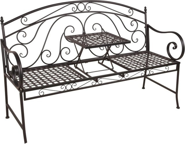DELUKE Gartenbank SANDRA mit hochklappbarem Tisch, wetterfeste Terrassenbank aus Stahl in Schwarz, B/T/H: 148 x 55 x 96 cm - Bild 1
