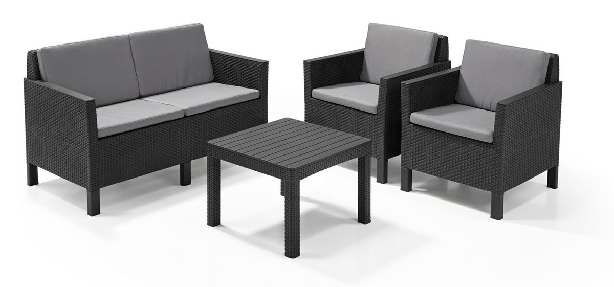 Keter Gartensitzgruppe Chicago in Grau aus Kunststoff im Rattan-Look - Bild 2