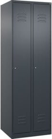 C+P Spind Classic PLUS Garderobenschrank aus Stahl mit 2 Abteilen, Anthrazit, H x B x T: 185 x 60 x 50 cm, mit Zylinderschloss und 3 Garderobenhaken - Bild 1