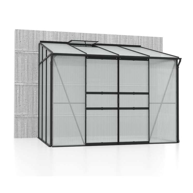 Vitavia Anlehn-Gewächshaus Osiris 5200 in Schwarz mit 5,2 m² Fläche, Aluminiumrahmen und 6 mm Polycarbonat-Platten inklusive Dachfenster und Doppelschiebetür - Bild 3
