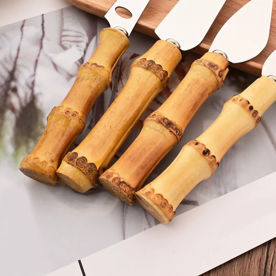 AJOYOUS Käse-Messer-Set aus Edelstahl mit Bambusgriffen, 6-teilig, Silber/Braun - Bild 5