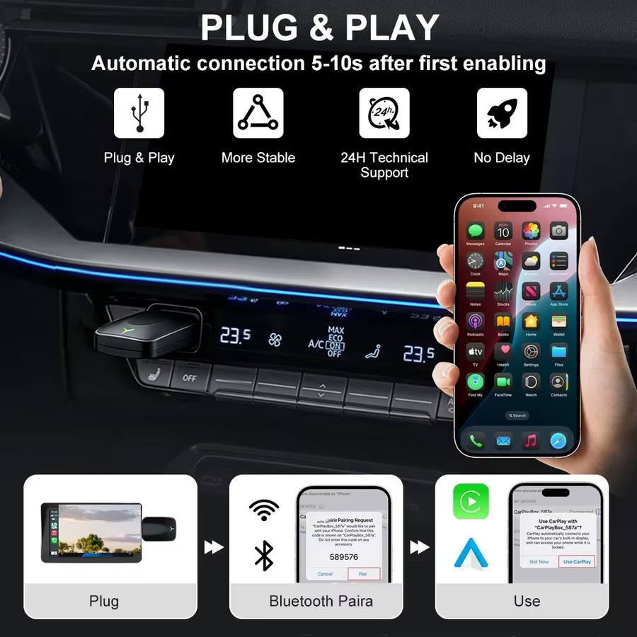 2-in-1 Smart Mini Box kabellose CarPlay und Android Auto Verbindung mit Wi-Fi und Bluetooth in Schwarz - Bild 2
