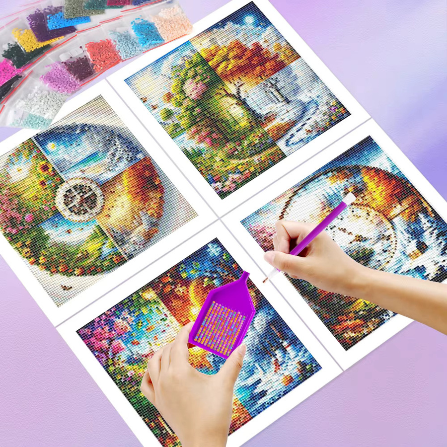 HUACAN 4er Set Diamond Painting Landschaftsmosaik mit runden Bohrern, Natur und Bäume als dekorative Wandkunst, Mehrfarbig - Bild 2