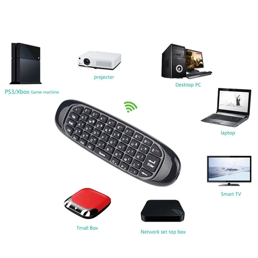 Kebidumei C120 Air Mouse mit Hintergrundbeleuchtung, 2,4G RF Wireless Mini Tastatur und Smart Gyroskop Fernbedienung für Android Smart TV Box, Schwarz - Bild 4