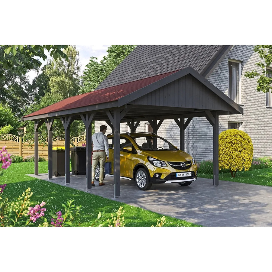 Skan Holz Carport Wallgau Satteldach aus Fichtenholz in Schiefergrau B/T: 430 x 750 cm, Höhe: 326 cm - Bild 2