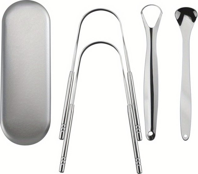 YJYIBEI Zungenschaber-Set, 4-teilig, silber, Unisex - Bild 1