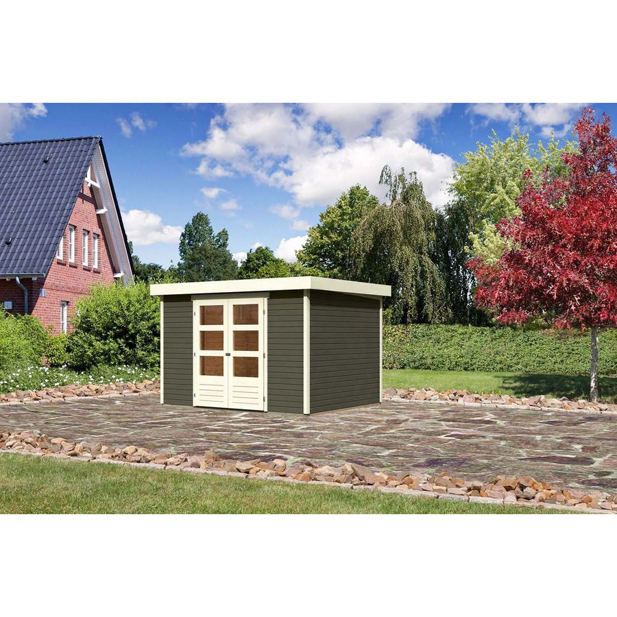 Karibu Holz-Gartenhaus Boras mit Flachdach in Terragrau, B: 298 cm, T: 242 cm - Bild 2
