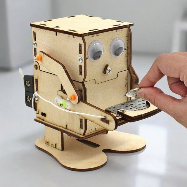 soulbao Hölzernes DIY-Roboter-Modell zum Münzessen, Roboter, Holz - Bild 1