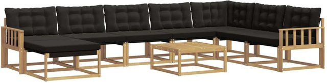 vidaXL Outdoor-Sofagarnitur 9-teilig aus Akazie und Textilene in Weiß, Schwarz und Braun mit Polstern, B/T/H: 79 x 79 x 37 cm - Bild 1