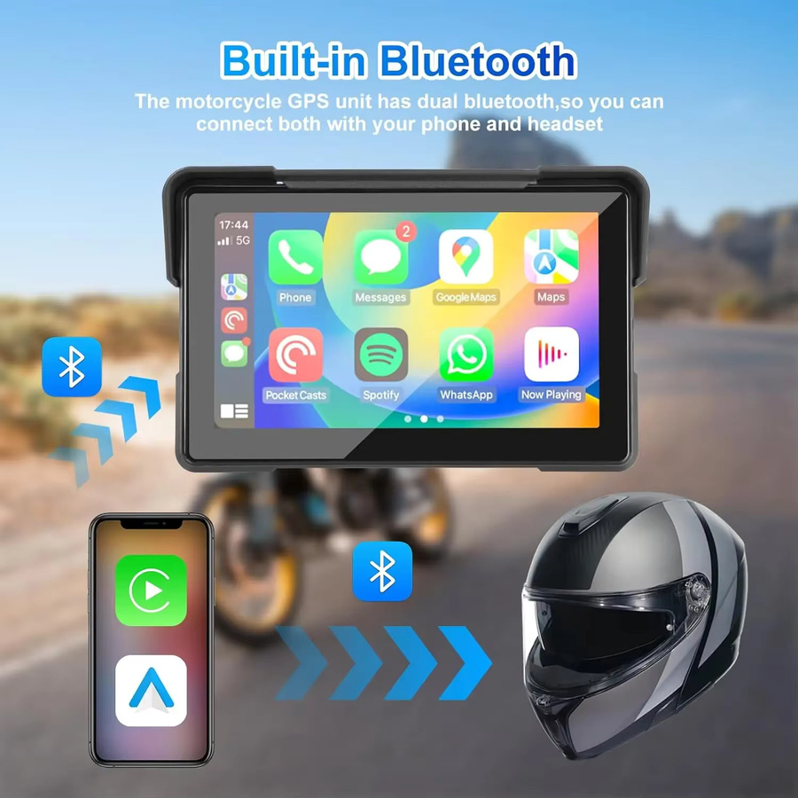 Jansite Motorrad Navigation GPS mit 7 Zoll Display, Wireless CarPlay und Android Auto Unterstützung, 2K Kamera und TPMS, Schwarz - Bild 3