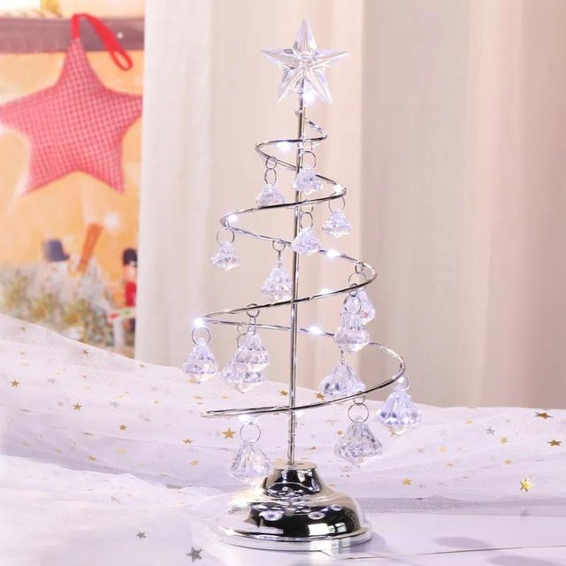 Yiran Furniture Weihnachtsbaum Tischdekoration aus galvanisiertem Eisen mit LED-Kristall-Leuchte in Beige und Silber, Höhe: 33 cm, Breite: 13 cm, Tiefe: 13 cm - Bild 1