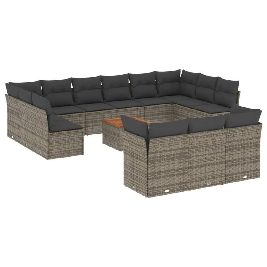 vidaXL 14-teilige Garten-Sofagarnitur aus Polyrattan in Grau mit Kissen und Stauraum - Bild 2