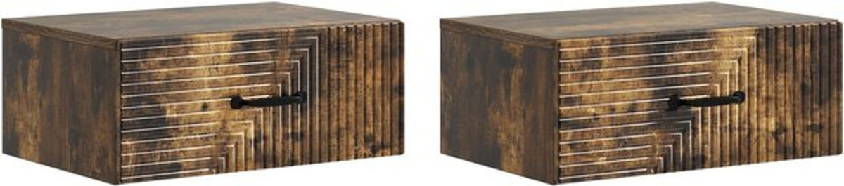 Set aus 2 wandmontierten Nachttischen von vidaXL in Geräuchert Eiche, Modern und Minimalistisch, Holzwerkstoff, Braun/Grau, B: 49 cm, H: 34,5 cm, T: 20 cm - Bild 1