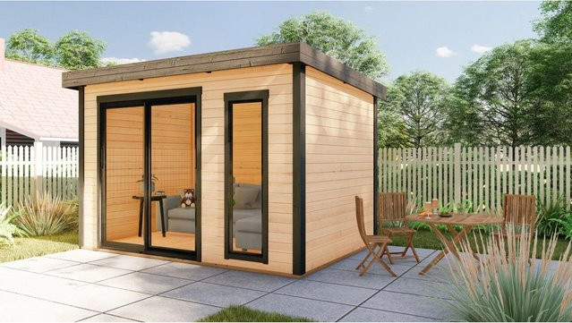 Finn Art Blockhaus Sydney 48 Gartenhaus aus Holz mit Flachdach und Schiebetür, Farbe: Braun, B x T: 360 x 245 cm - Bild 1