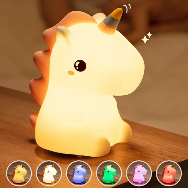 Niedliches Einhorn LED-Nachtlicht aus Silikon in Weiß, USB wiederaufladbare Touch-Nachtlampe für Kinder und Schlafzimmer - Bild 1