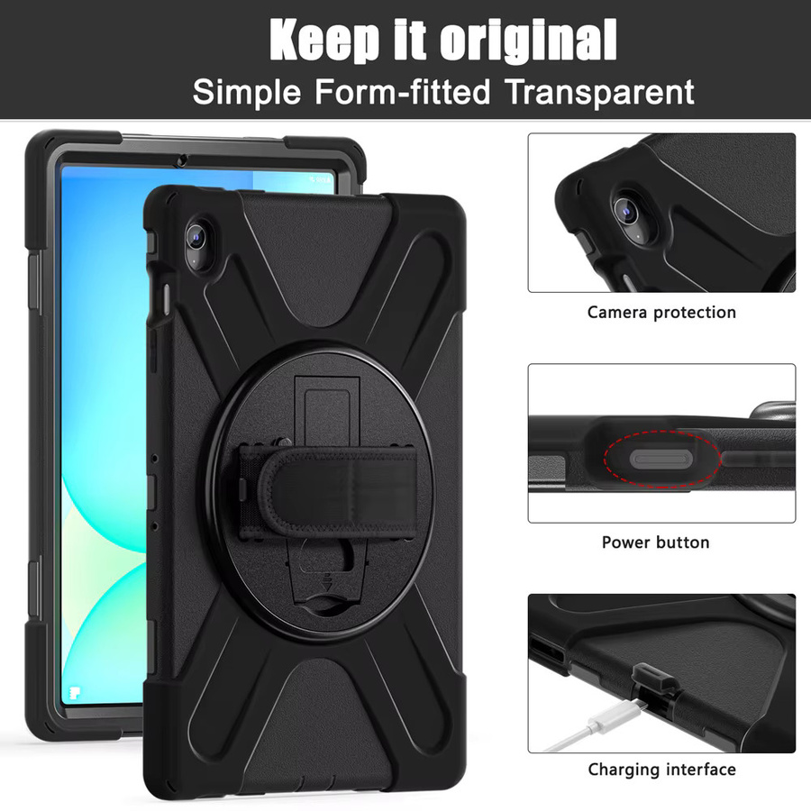 AJIUYU Stoßfeste Kinder Tablet-Hülle für Samsung Galaxy Tab S10 FE und S10 FE Plus (13,1 Zoll), Modell SM-X620 X626B, inklusive Schultergurt, Schwarz - Bild 5