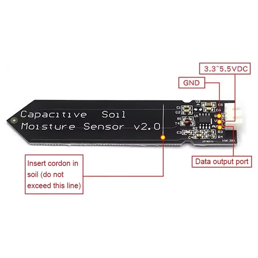 wishiot Kapazitives Bodenfeuchtesensormodul mit analogem Ausgang, korrosionsbeständig, 3,3V-5,5V, Schwarz, 5/10 Stück für Arduino, ESP32 und Raspberry Pi - Bild 3