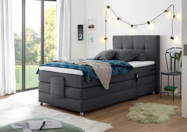 Boxspringbett HARPER BORBA in Anthrazit mit motorisierter Kopfteilverstellung und Bonell-Federkern, B/T: 120 x 200 cm - Bild 1