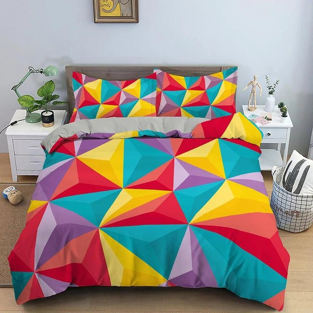 Bettwäscheset Lodestar mit Bettdeckenbezug und Kissenbezug, bunt gestreiftes geometrisches Design, Mehrfarbig, B/H: 210 x 210 cm - Bild 1