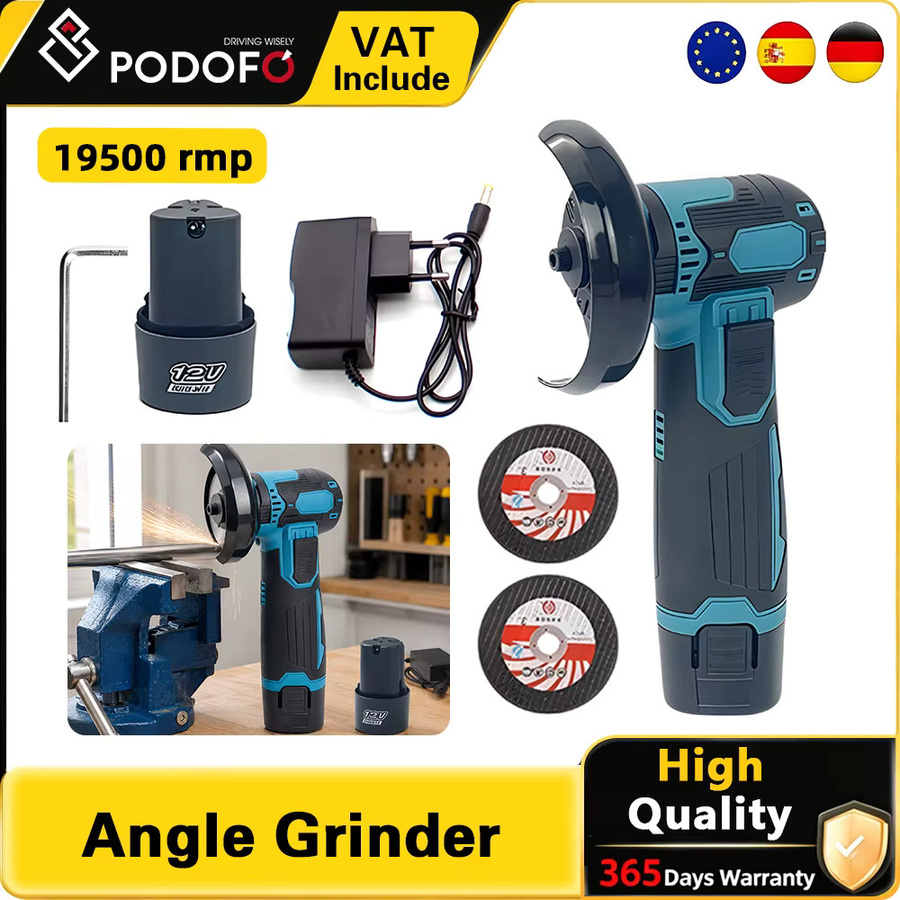 Podofo Mini-Winkelschleifer bürstenlos kabellos 12V 19500RPM mit Akku und Ladegerät für Metall Holz und Fliesen - Bild 2