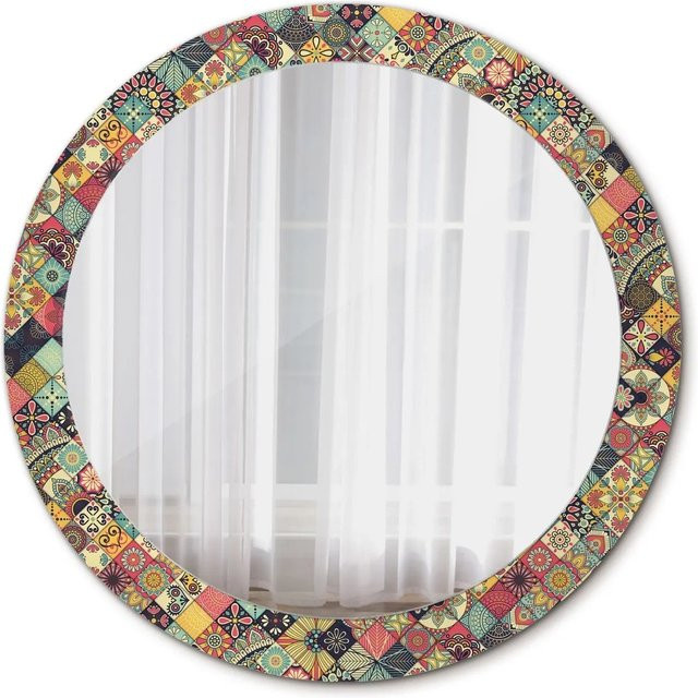 Tulup Rundspiegel mit Patchwork Fliesen Motivdruck in Multicolour, Durchmesser: 80 cm - Bild 1