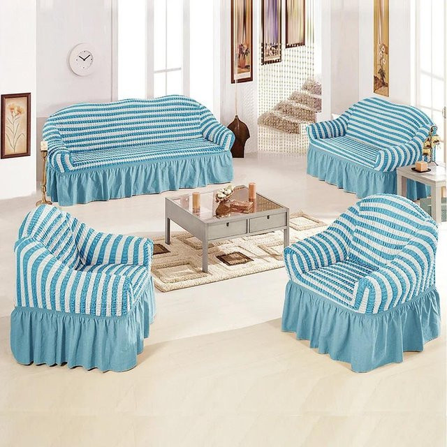 Elastischer Sofa-Schonbezug für 1-Sitzer in Blau, waschbarer Couchbezug aus Polyester-Elastan mit rutschfester Oberfläche - Bild 1