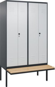 C+P PSA Doppel-Spind Classic PLUS Sitzbank mit 4 Abteilen, Buche-Hartholz und Sicherheits-Drehriegel, B/T/H: 212 x 120 x 81,5 cm, Anthrazit/Grau - Bild 1