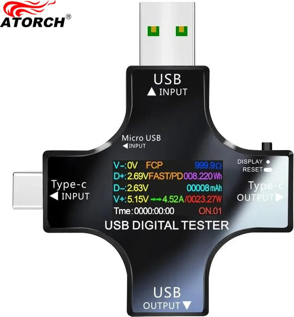 ATORCH USB-C PD Digital Voltmeter und Amperemeter zur Messung von Spannung und Strom in Schwarz (bis 8,0 A) - Bild 1