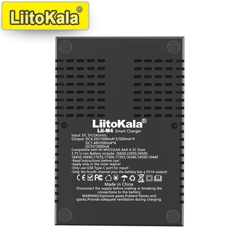 LiitoKala Lii-M4/M4S Smart Charger 4-Slot Schnellladegerät mit LCD-Display für Li-Ion und Ni-MH Akkus in Schwarz - Bild 2