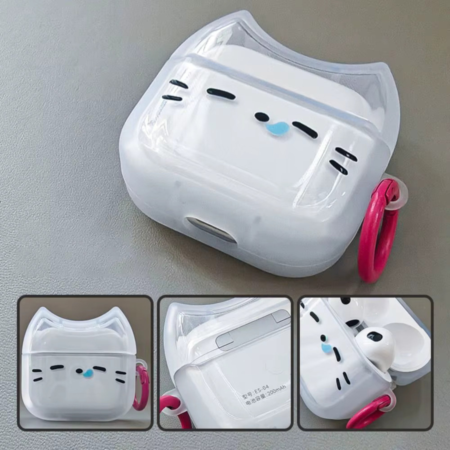 Anti-Fall Sleepy Cat Kopfhörerhülle für Apple AirPods 1, 2, 3, 4 und Pro/Pro 2, staubdicht, stoßfest und kratzfest, Farbe: transparent - Bild 1