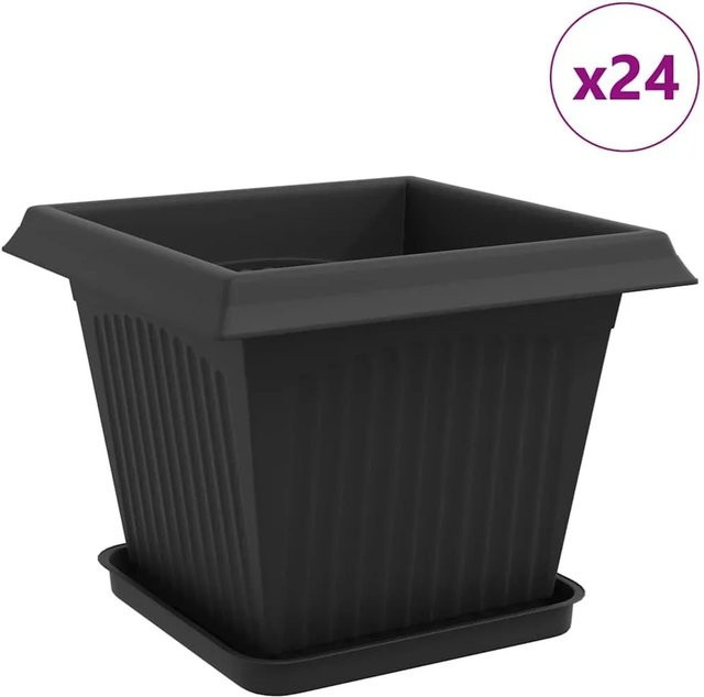 24er Set vidaXL Blumentöpfe aus Kunststoff, quadratisch, Schwarz, B/T/H: 33 x 33 x 26 cm - Bild 1
