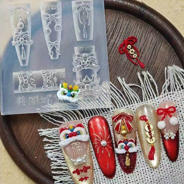 Candy Bean Nail Art Silikonform, Lucky Cat Lion Dance Schablone - Bild 1