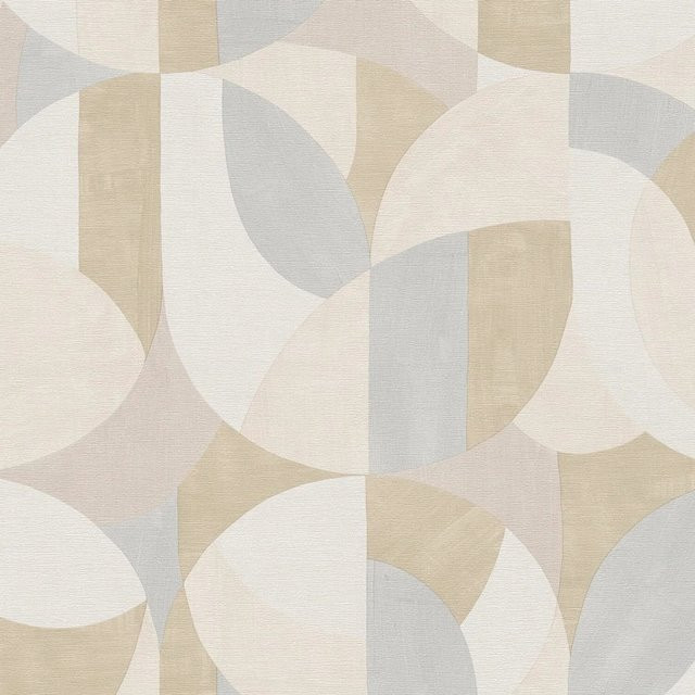 PROFHOME Retro Tapete Grafisch Geometrisch in Grau, Creme-Weiß und Beige, Vlies, Matt, Breite: 0,53 m, Länge: 10,05 m - Bild 1
