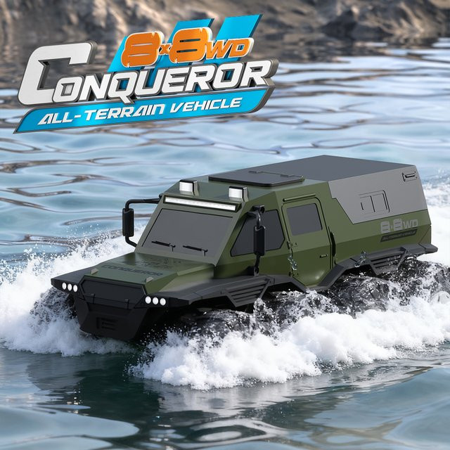Fremego RC Auto, Amphibisches Ferngesteuertes Offroad-Allgelände-Jeep, grün - Bild 1