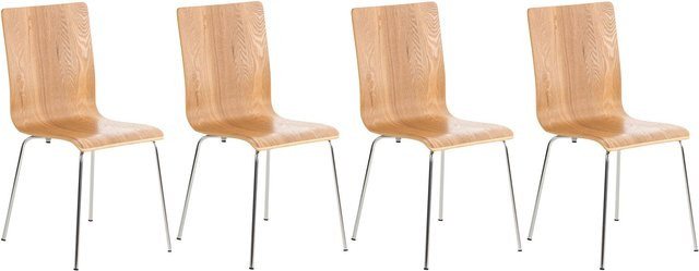 TPFLiving 4er Set Besucherstuhl Peppo mit Holzsitz in Eiche und Silber - Bild 1