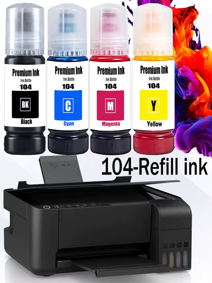 104 Premium Farbkompatible Nachfülltinte auf Wasserbasis für Epson ECOTANK ET-2821 ET-2825 ET-2826 ET-2830 Drucker in Schwarz - Bild 2