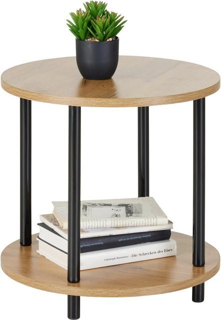 Mömax Beistelltisch Neapel in Naturfarben und Schwarz, runder Beistelltisch mit Metallgestell, B/T/H: 40 x 40 x 40 cm - Bild 1