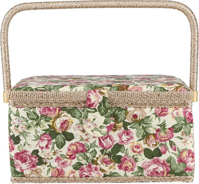 Qiilu Nähkorb aus Stoff mit floralem Muster und Griffen, bunter Aufbewahrungsbox für Bastelbedarf und Haushalt, B/T/H: 30,5 x 15,5 cm - Bild 1