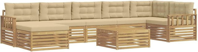 vidaXL Outdoor-Sofagarnitur in L-Form aus Akazienholz mit 8 Kissen in Weiß und Beige - Bild 1