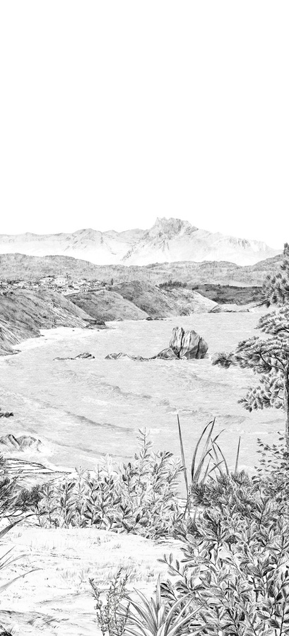 Isidore Leroy Tapete Euskadi Grisaille Panel C in Grau im Vintage-Stil, Breite: 330 cm, Höhe: 150 cm - Bild 1