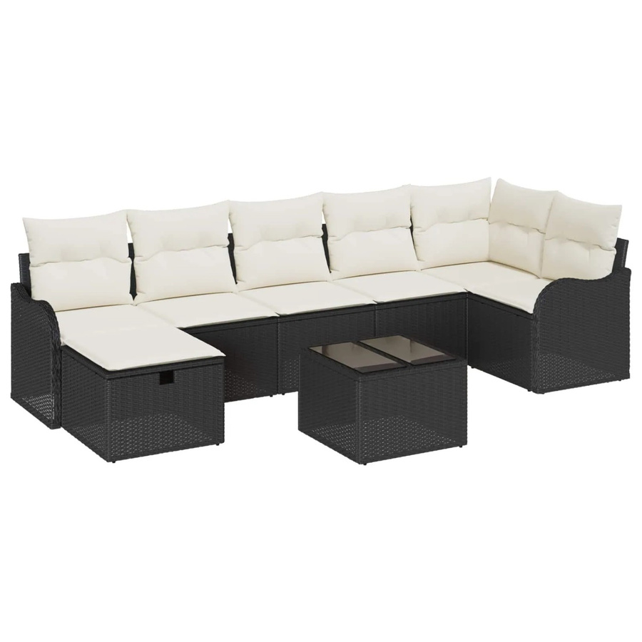 vidaXL 8-tlg. Lounge-Sofa Set aus Poly-Rattan in Schwarz und Beige mit Kissen für Garten und Terrasse - Bild 2
