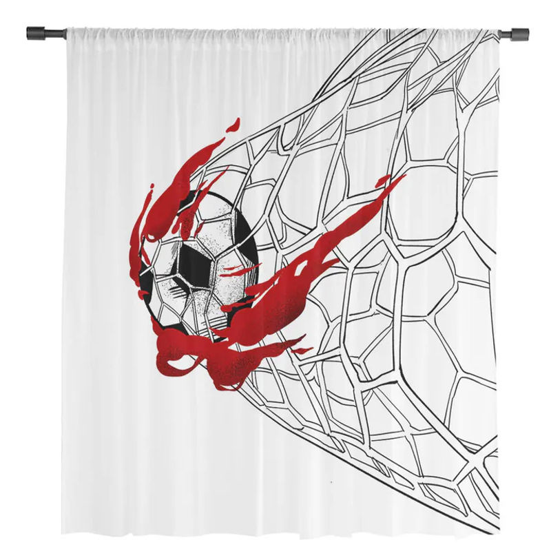 Super Six Fußball Tüll-Vorhang mit dynamischem Flammen-Design in Schwarz und Weiß, transparent, Breite: 135 cm, Höhe: 114 cm - Bild 4