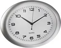 ALCO Wanduhr modern analog in Silber und Weiß, oval mit Quarzwerk - Bild 1